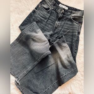 Bershka- Baggy Super Baggy Wide Leg Distressed Black Denim Jeans Mens Size 29